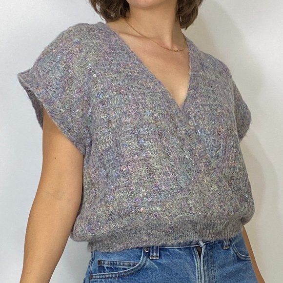 Vintage 80s Sparkly Knit WRAP Sweater Vest! One Size - Picture 5 of 8